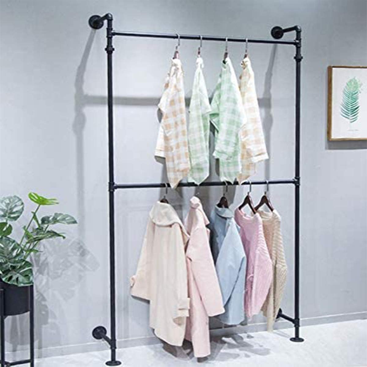 Moderne Eenvoudige Industriële Metalen Pijp Opknoping Staven Kleding Kledingstukrek, Retail Display Wandmontage Opslag Kleding Opknoping Plank (Goud)