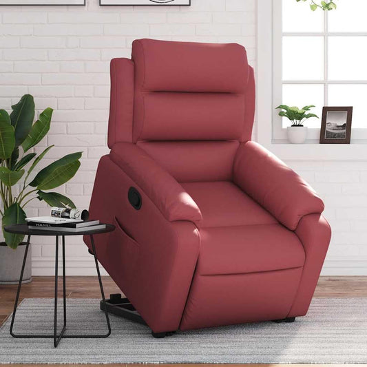 Relaxfauteuil – Sta-Op Stoel – TV Fauteuil – Verstelbare Relaxstoel – Ligstoel – Elektrische Opsta-Ondersteuning – Kunstleren Bekleding Wijnrood