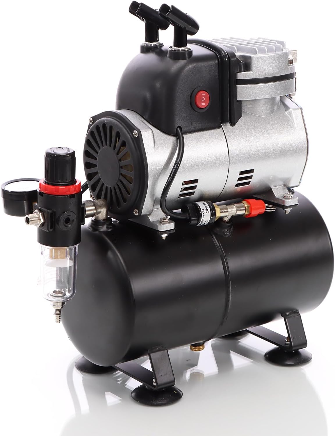 Wiltec airbrush zuigercompressor AF189 airbrushcompressor met 1 cilinder en luchttank voor werking tot 6 bar met manometer