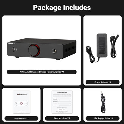 AIYIMA A20 gebalanceerde stereoversterker met HPF-afstelling Home HiFi 2.1 eindversterker TPA3255 desktop klasse D-versterker PFFB met RCA/XLR-ingang en 12V-triggeringang voor passieve luidsprekers