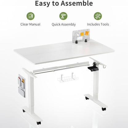 MAIDeSITe Height Adjustable Desk (120 x 60cm) Easy to Assemble Desk Height Adjustable Electric with 4 Memory Buttons and Memoboard and 360° Wheels Desk SN1 - QUORE