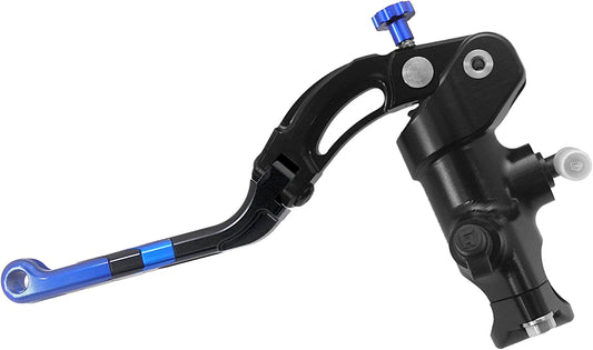 Radiale koppelingspomp – Koppelingspomp – Koppelingscilinder – Koppelingshoofdcilinder – Hydraulische koppelingspomp – Blauwe lange hendel – 16 x 18 – Gesmeed aluminium, zwart geanodiseerd