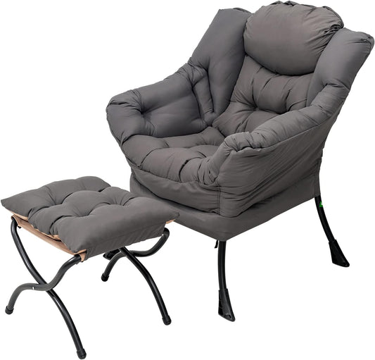 Comfortabele fauteuil met voetenbank, luie stoel met ottoman vrijetijdsaccentstoel, relaxfauteuil met armleuningen en zijvak voor woonkamer, slaapkamer en kleine ruimtes, fauteuil