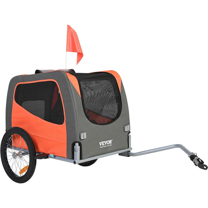 VEVOR Fietskar voor honden, inklapbaar, max. draagkracht 30 kg, kinderwagen voor huisdieren met snelontgrendelingswielen, stalen frame, fietskar voor aanhanger, dieren, oranje/grijs