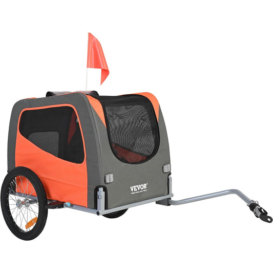 VEVOR Fietskar voor honden, inklapbaar, max. draagkracht 30 kg, kinderwagen voor huisdieren met snelontgrendelingswielen, stalen frame, fietskar voor aanhanger, dieren, oranje/grijs