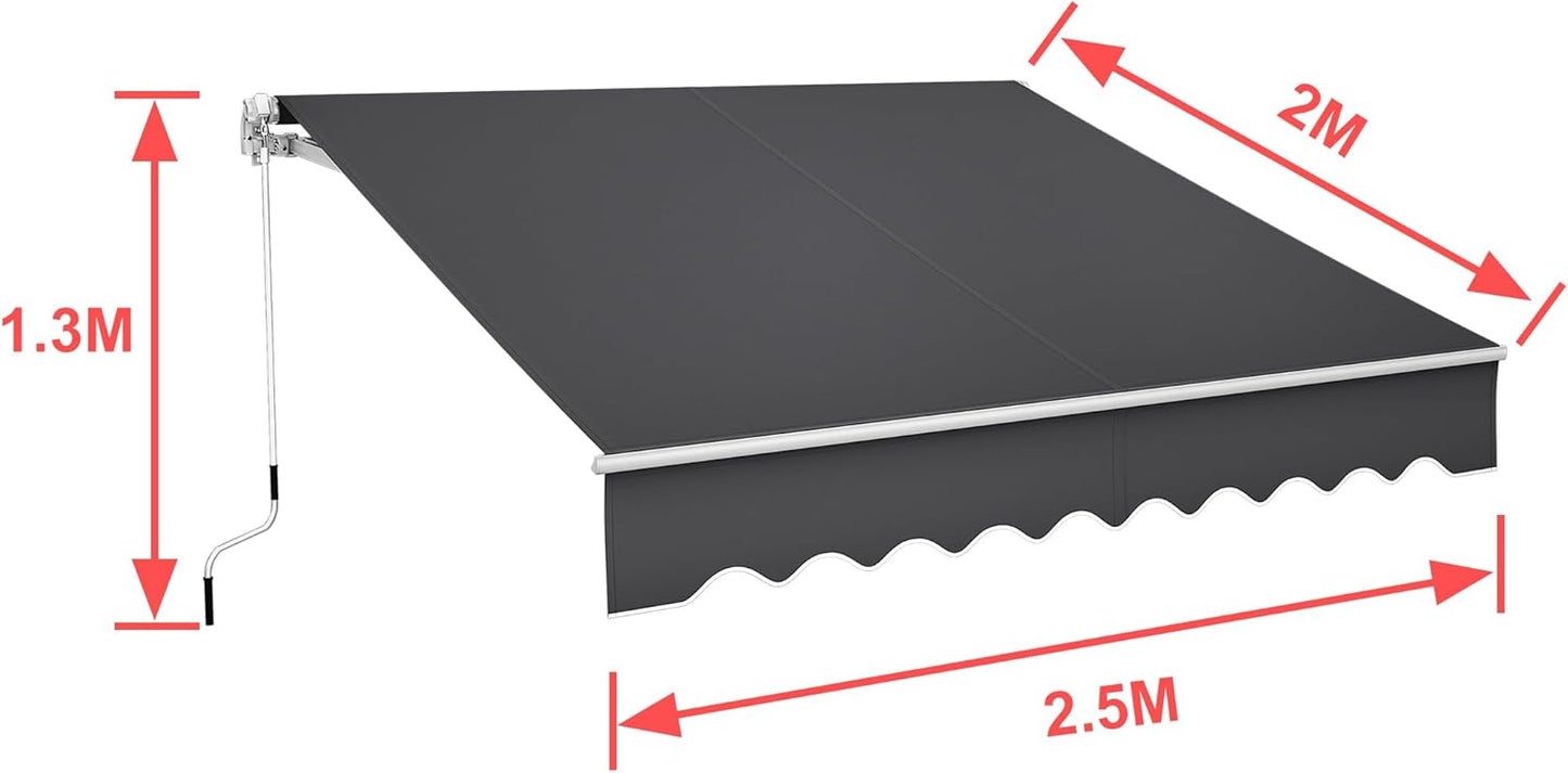 Klemluifel Balkonluifel Zonnescherm Klemluifel Scharnierarm Luifel – Donkergrijs – 250x200 cm – Aluminium Frame – Waterafstotend Polyester