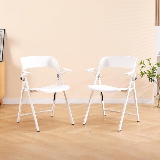 Witte bureaustoel met armen, kunststof klapstoelen, comfortabele stapelbare eetkamerstoelen, draagbare opvouwbare stoel met stalen frame voor binnen, buiten, bruiloft, feest, gazon, tuin