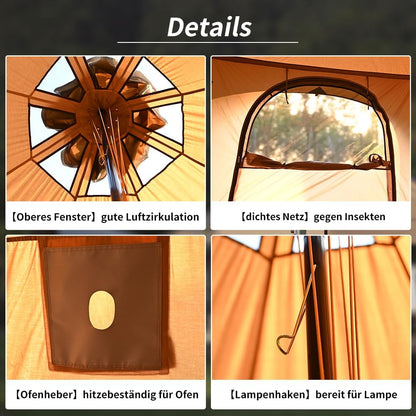 TOMOUNT Tipitent, katoenen tent voor 6-8 personen, canvas, piramide, joertent, grote gezinnen, glamping, tent voor kamperen, hiking, festival, feesten, bruiloft, muziekfeest
