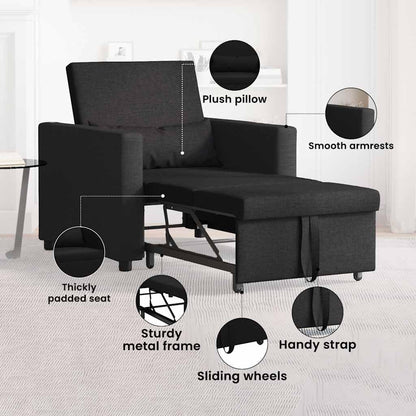 vidaXL 3-in-1 Single Sofa Bed Convertible Black Fabric - QUORE