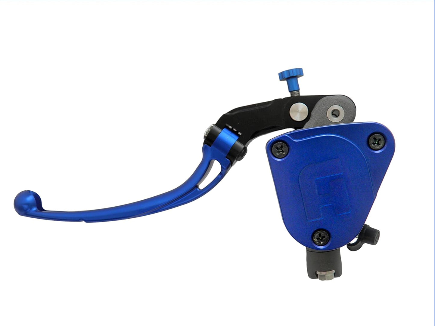 Koppelingspomp – Hydraulische koppelingspomp – Koppelingscilinder – Hoofdkoppelingscilinder – Radiale pomp met geïntegreerde kom en lange blauwe scharnierhendel – Gesmeed aluminium – 19 mm zuigerdiameter en 20 mm hefboomafstand
