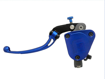 Koppelingspomp – Hydraulische koppelingspomp – Koppelingscilinder – Hoofdkoppelingscilinder – Radiale pomp met geïntegreerde kom en lange blauwe scharnierhendel – Gesmeed aluminium – 19 mm zuigerdiameter en 20 mm hefboomafstand