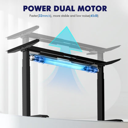 AIMEZO Electric Height Adjustable Desk Frame with Dual Motors, 4 Memory Control and Anti-Collision Protection, Load Capacity up to 120kg, Black - QUORE