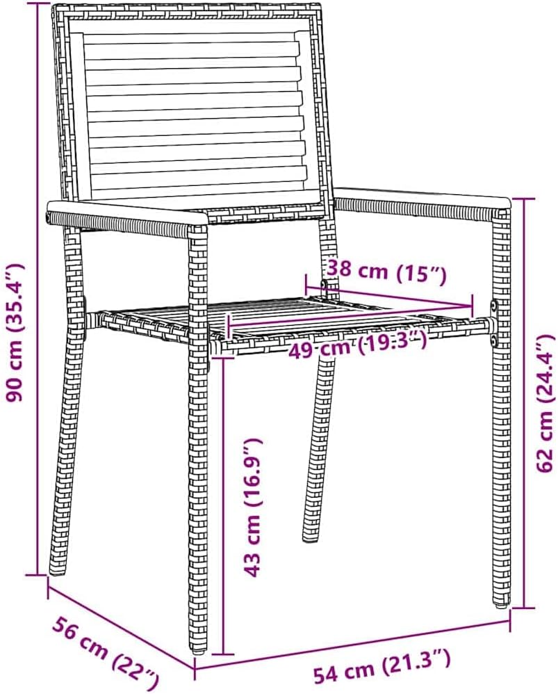 Stapelbare tuinstoelen – tuinstoelen – buitenstoelen – terrasstoelen – balkonstoelen – zwart poly rattan – weerbestendig materiaal – stapelbaar ontwerp