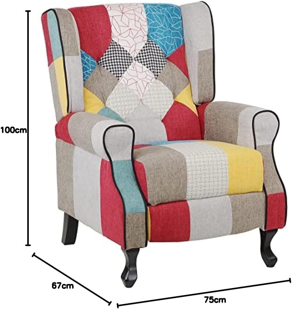 Relaxstoel – Fauteuil – Lounge Chair – Leunstoel – Zithoekstoel – Patchwork Design – Gestoffeerde Voetensteun