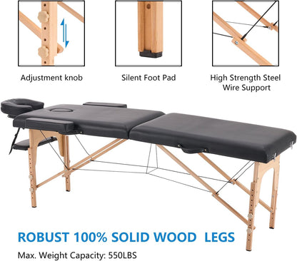Massagetafel – Behandelbank – Massagebed – Verzorgingstafel – Wimpertafel – Zwart – 60 Cm Breed – Opvouwbaar – 8-Voudig Verstelbaar