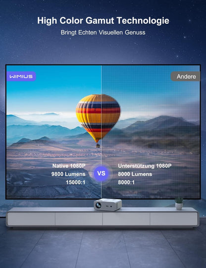 Beamer Full HD 5G WiFi Bluetooth, WiMiUS 9500 lumen 1080p beamer ondersteunt 4K video thuisbioscoop projector