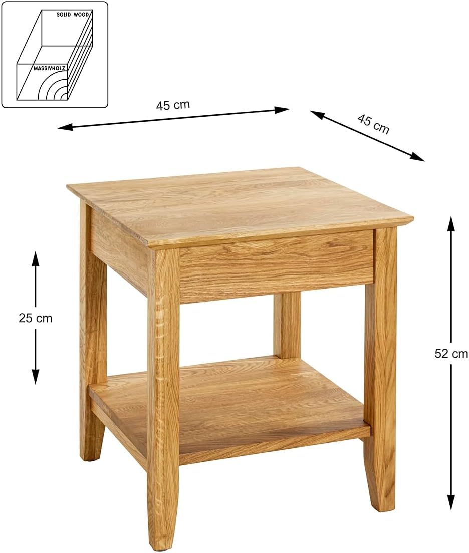 HAKU Bijzettafel eiken, Massief hout - Maat: B 45 cm x H 52 cm x D 45 cm, Stijl: Traditioneel