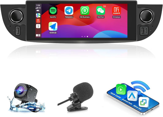 Autoradio Fiat 500 – Auto Stereo – Multimedia Speler – Navigatie Systeem – Autoradio DAB – Android 13 Systeem – Draadloze CarPlay & Android Auto – Inclusief Achteruitrijcamera & Canbus Adapter