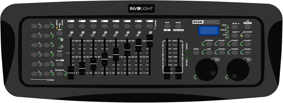 Involight ScanControl DMX-512 controller, 12 apparaten met elk tot 16 DMX-kanalen bestuurbaar, jogwheels, USB