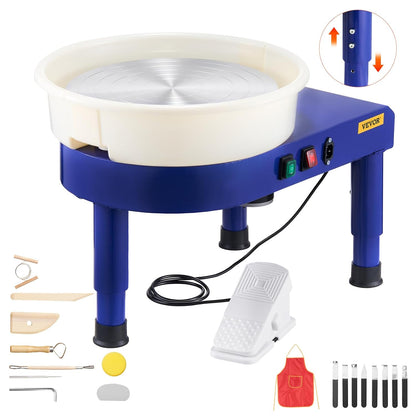 VEVOR Aardewerkwiel, 14 inch keramische wielvormmachine, 60-300 tpm, snelheid verstelbaar voetpedaal, verstelbare liftpoot, afneembaar bassin, complete gereedschapsaccessoireset voor werk, kunst