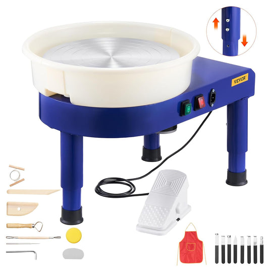 VEVOR Aardewerkwiel, 14 inch keramische wielvormmachine, 60-300 tpm, snelheid verstelbaar voetpedaal, verstelbare liftpoot, afneembaar bassin, complete gereedschapsaccessoireset voor werk, kunst