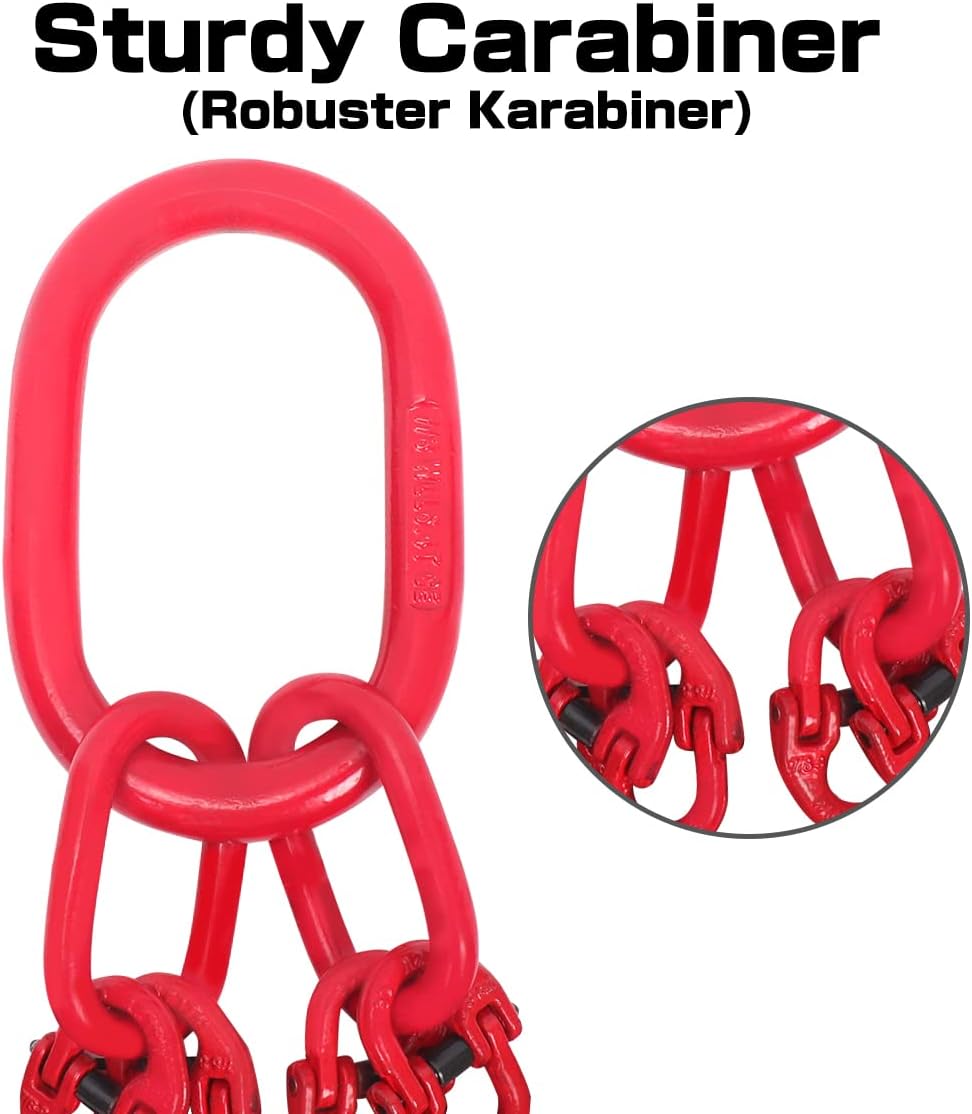 G80 Kettinghanger voor zware belasting, mangaanstaal, 4 strengen voor het heffen, met 6,4 T draagvermogen (8 mm x 1,45 m)