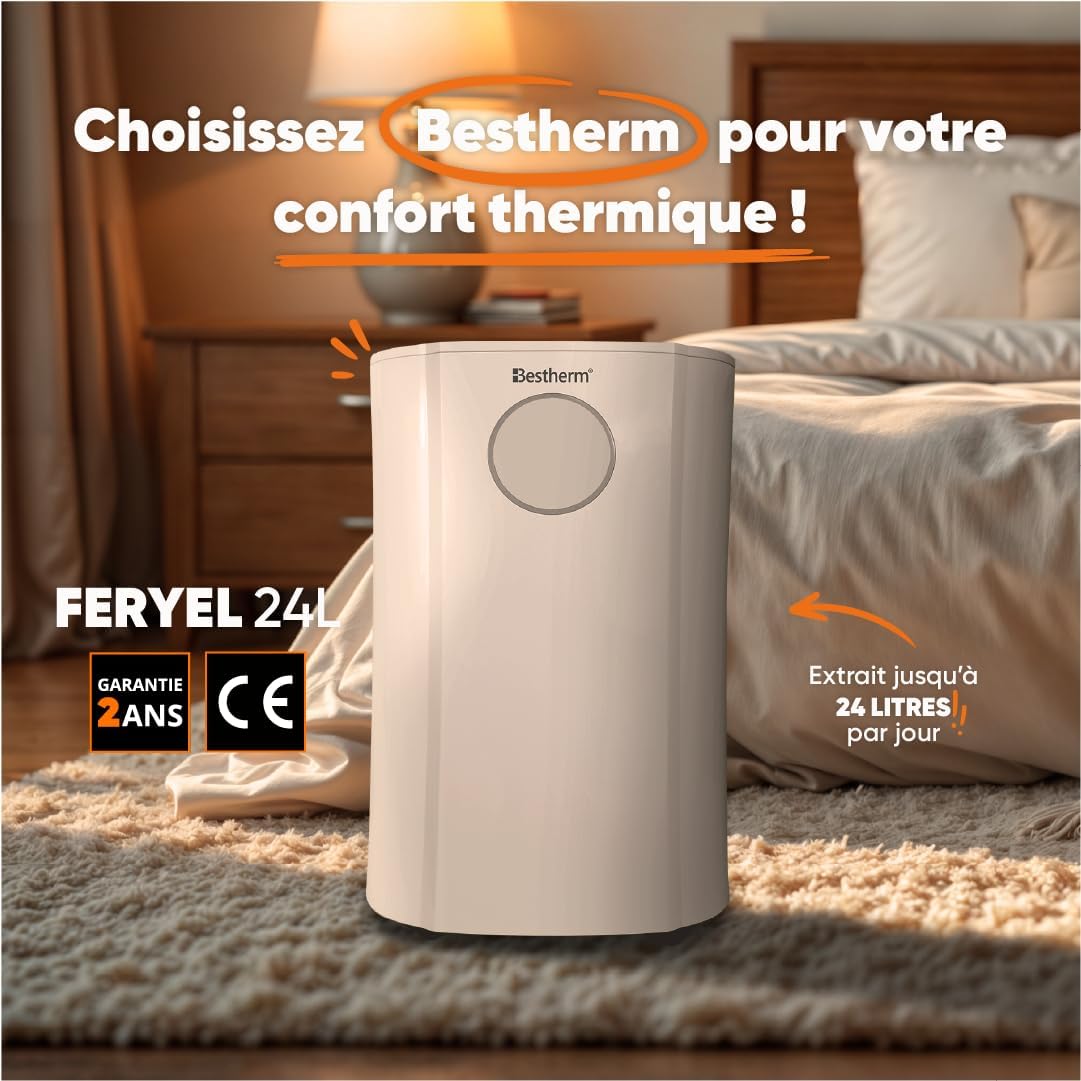 BESTHERM - BESTHERM luchtontvochtiger - Feryel 24 l/dag, afneembare tank, actieve koolfilter, geïntegreerde ionisator