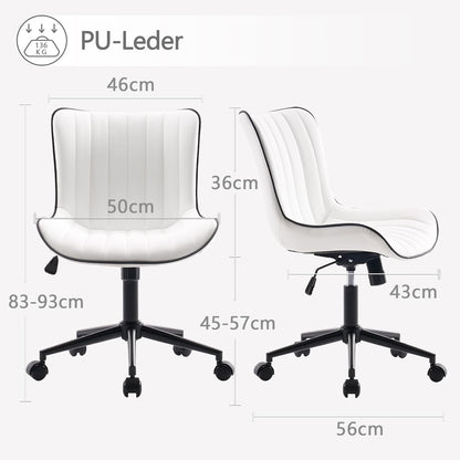 YOUTASTE Bureaustoel, ergonomisch, in hoogte verstelbaar, stoel met PU-leer en wielen, draaistoel, kantelfunctie, computerstoel, 136 kg belastbaar, wit