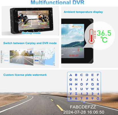 VSYSTO Motorfiets Carplay Scherm, Draadloze Carplay en Android Auto, GPS Navigatie, Parkeermonitoring, Bandenspanningssensoren, 5-Inch WiFi Dashcam 1080P Voor- en Achtercamera (CS5PRO)