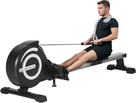 HOMCOM Home Rowing Machine, Folding Rowing Machine with 8 Levels, Magnetic Braking System, LCD Display, Full Body Training, Aluminium, Black - QUORE