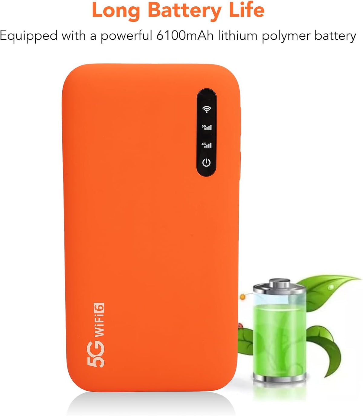 5G Mobiele Hotspot, Draagbare Reisrouter met SIM-kaartsleuf Ondersteunt 16 Gebruikers Tegelijkertijd, Pocket Dual Band Wi-Fi 6-apparaat met 6100mAh-batterij, Beveiligd Internet