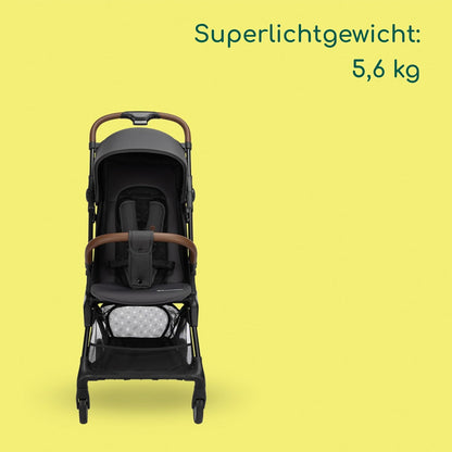 Bebeconfort Zephir Compact Baby Stroller 0-4 Years (Max 22 kg), Lightweight Travel Pram (5.6 kg), Airplane Cab, Flat Reclining and Tilting Storage Basket, Mineral Graphite - QUORE
