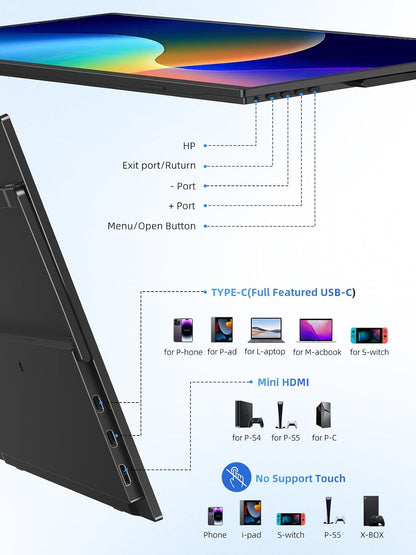 UPERFECT Portable Monitor Touch Screen 15.6 Inch 1080P FHD 125% sRGB 1500:1 Eye Care IPS Matte Ultra Thin Screen with Mini HDMI USB C for Laptop/PC/Game Consoles/Phone - QUORE
