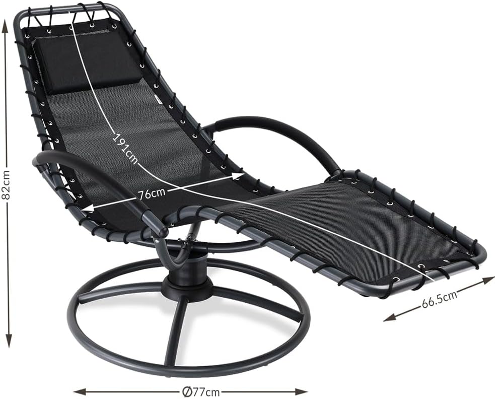 Loungestoel – Relaxstoel – Draaibare stoel – Tuinstoel – Balkonstoel – 360° Draaibaar – Weerbestendig Stalen Frame – Comfortabel Afneembaar Kussen – Antraciet