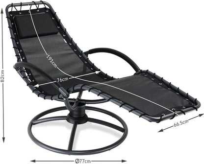 Loungestoel – Relaxstoel – Draaibare stoel – Tuinstoel – Balkonstoel – 360° Draaibaar – Weerbestendig Stalen Frame – Comfortabel Afneembaar Kussen – Antraciet