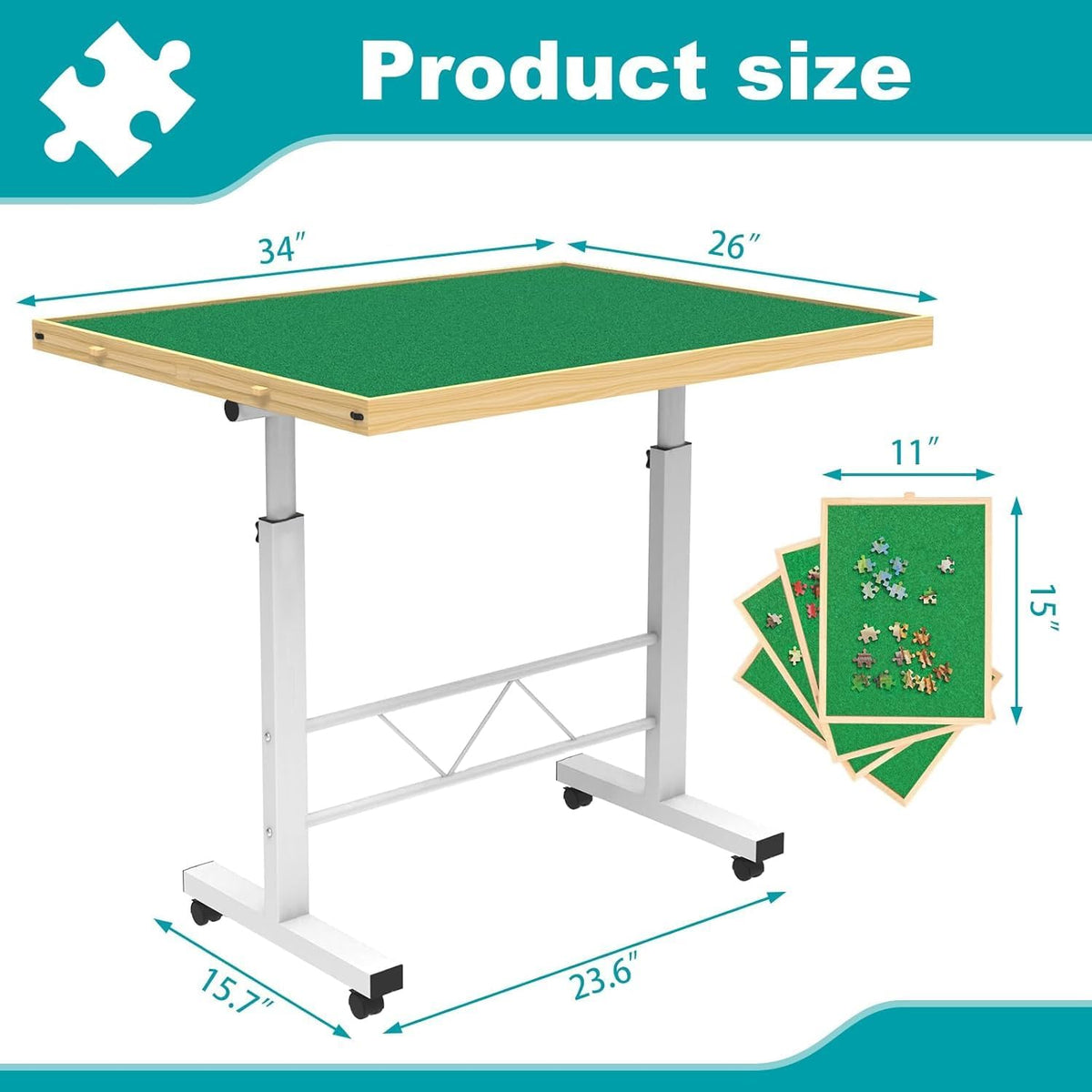 Puzzeltafel met 1500 stukjes, in hoogte verstelbare puzzelplank met deksel en 4 laden, puzzeltafel voor volwassenen, puzzelplank met deksel en poten voor puzzelaars