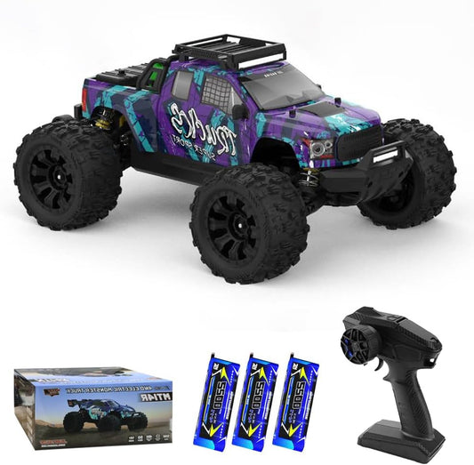 Afstandsbediende Auto – RC Auto – Racebuggy – Offroad Buggy – Driftwagen – 1:14 Schaal – 100 km/u Snelheid – 3S Borstelloze Motor – 3 Batterijen – Paars - QUORE