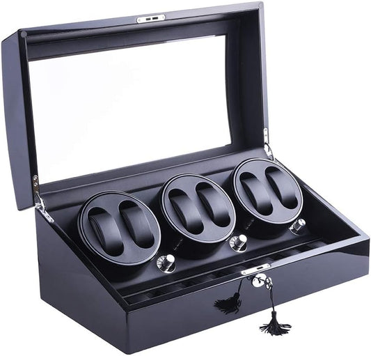 Automatische Horloge-Opwinder – Horlogewinder – Horlogebox – Watch Winder – Horloge-Opwindkast – Geschikt Voor 6 Horloges + 7 Extra Opbergplekken – Superstil <5 dB Met 4 Rotatieprogramma's