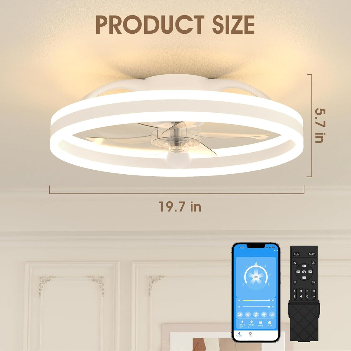 NIORSUN 19.7 LED plafondlamp met ventilator wit