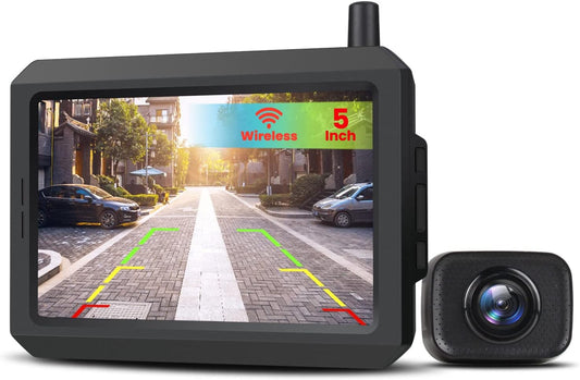 AUTO-VOX W7 Draadloze Digitale Achteruitrijcameraset Met 5 Inch (12,7 cm) Lcd-Monitor Met Antenne, Ingebouwde Radiozender, Draadloze Parkeerhulp, Waterdicht Ip68 Backup Achteruitrijcamera, Nachtzicht