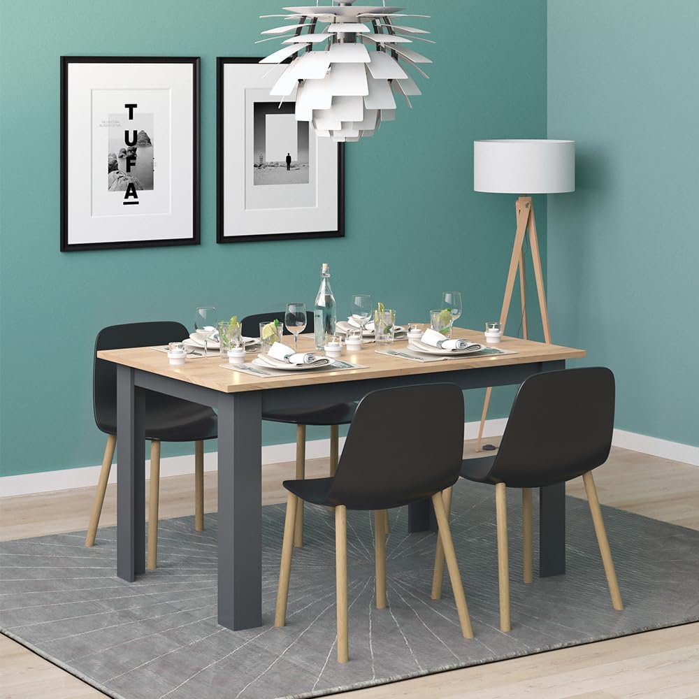 Vicco Dining table "Karlos", Powerful oak gold/Anthracite, 140 x 90 cm - QUORE