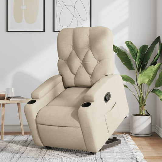 Model 3204719 Fauteuil met rugleuning, kantelbaar, crèmekleurig, van stof, meubelstuk voor woonkamer, fauteuil, relaxstoel, slaapkamerstoel, model 3204719 - QUORE