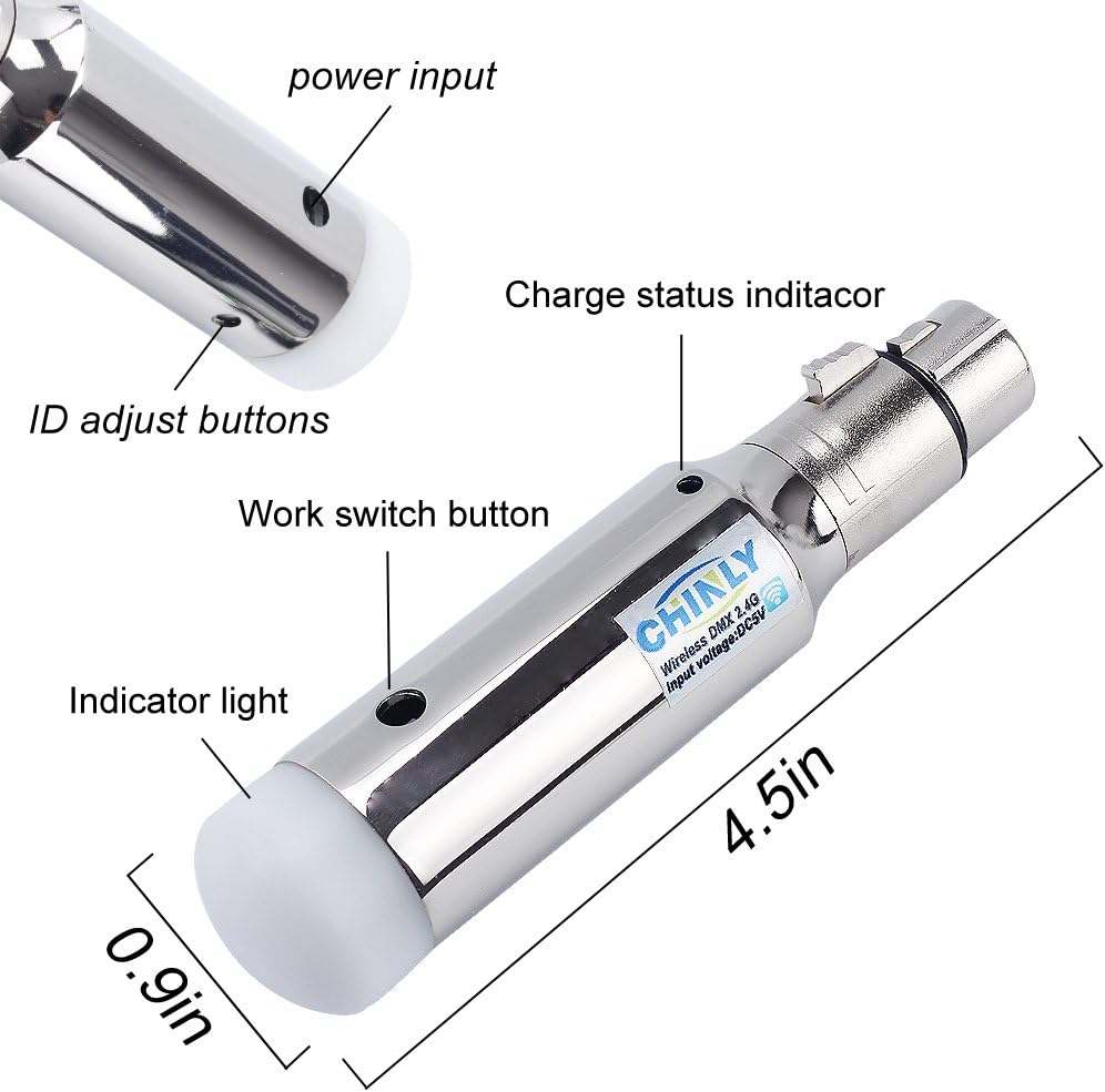CHINLY DMX512 2,4G ISM 1 zender en 3 draadloze ontvangers, ingebouwde accu, oplaadbaar voor led-DJ, podium, bar, partyverlichting