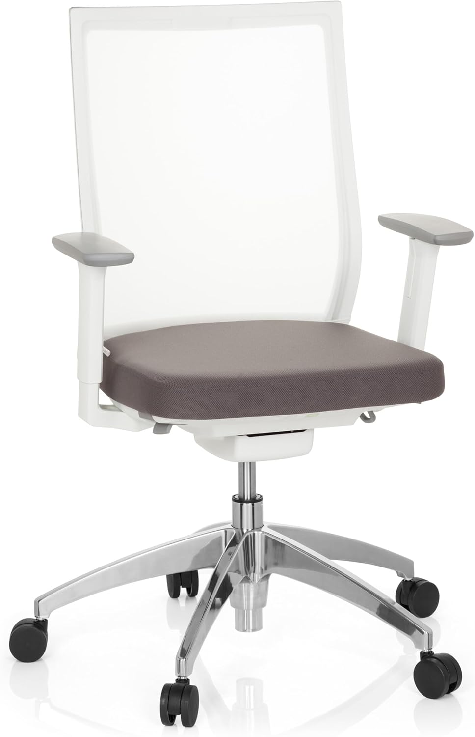 hjh OFFICE 657630 Aspen Professionele bureaustoel, stof/net, wit/grijs, draaistoel, ergonomisch, zelfherstellende netrug, in hoogte verstelbaar