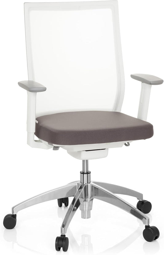 hjh OFFICE 657630 Aspen Professionele bureaustoel, stof/net, wit/grijs, draaistoel, ergonomisch, zelfherstellende netrug, in hoogte verstelbaar