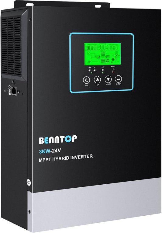 3000 W hybride zonne-omvormer, Off Grid, 24 V DC naar 230 V AC omvormer, zuivere sinus met 80 A MPPT, max. PV-ingang 400 V voor loodzuur en lithiumbatterijen