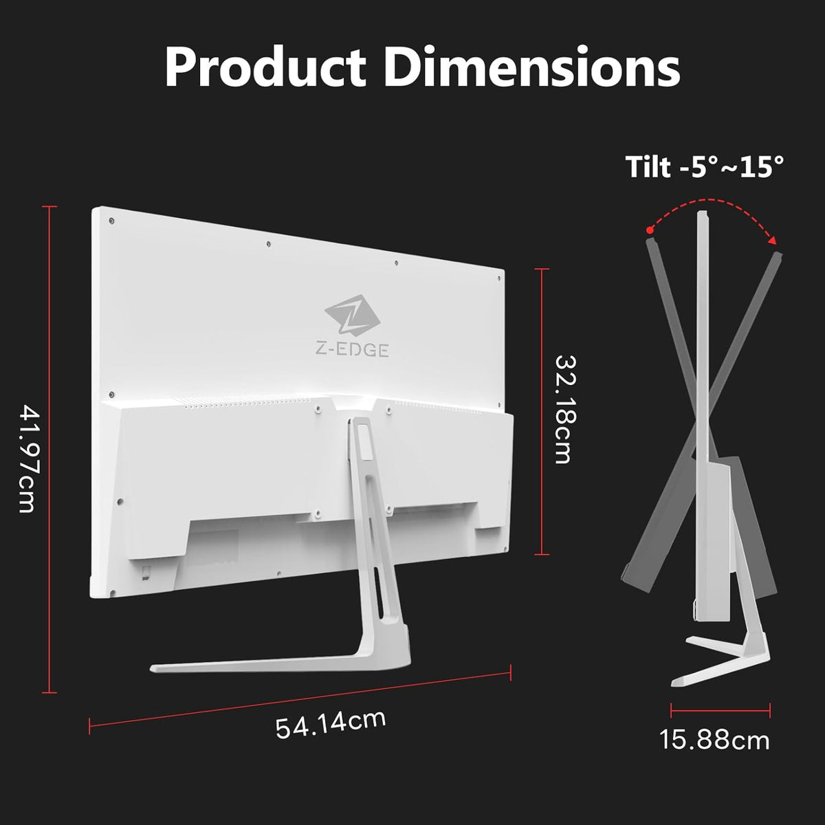 Z-Edge White Gaming PC Screen 24'' 240Hz, IPS, 1ms, FreeSync, FHD(1920x1080), White Gaming Monitor 16:9, Adjustable Slope, 2×HDMI2.0 & 2× DP1.4, 350cd/m², HDR10, VESA 75 * 75mm (DP-75mm) cable