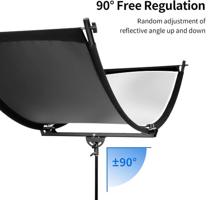 4-in-1 Portretreflector – U-vorm Reflector – Gebogen Reflector – Beautyreflector – Fotoreflector – 60 x 180 cm – Inclusief 200 cm Lichtstatief