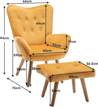 HollyHOME Comfortabele Fauteuil met Voetenbank Salonstoel Fluwelen Accentstoelen Gezellige Ontspanningsstoelen Leesstoel Slaapkamer, Geel