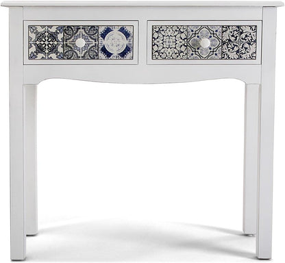 Versa Pireo Smalle hal of vestibule Entree hal meubilair, Console Tafel, met 2 lades, Afmetingen (H x B x H) 78 x 30 x 81 cm, Hout MDF, Kleur Wit